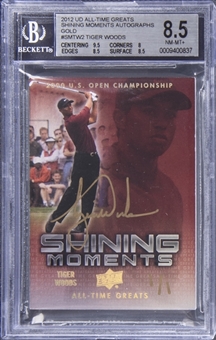 2012 Upper Deck All Time Greats "Shining Moments" Gold #SMTW2 Tiger Woods Signed Card (#1/1) - BGS NM-MT+ 8.5/BGS 10
